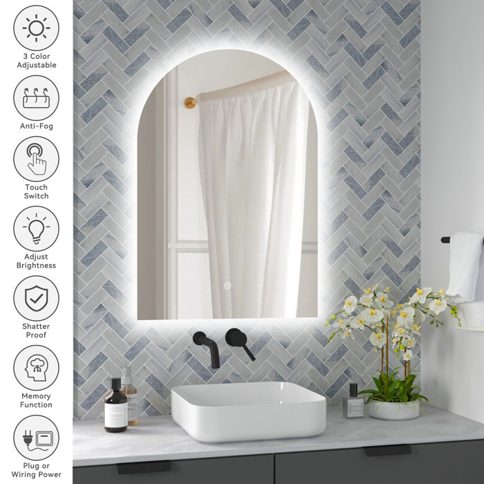 Ivy Bronx Chrystal Frameless Lighted Bathroom Mirror & Reviews Wayfair